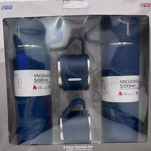 NEW 6-Piece Stainless Steel Thermos Set – 2 Bottles + 4 Cups | 500ml 💙🔥❄️